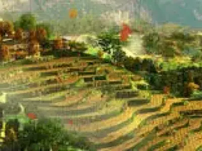 Terraced fields in spring summer autumn and winter 3D model