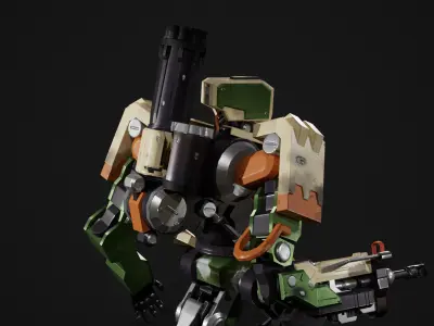 Bastion Robot - High to low poly bake with textures Low-poly 3D model