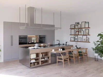 Arclinea Kitchen with Island - Convivium Built-in snack bar 3D model