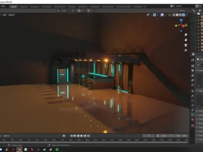 Space Ship Futuristic Bar Scene Kitchen Room Low-poly 3D model