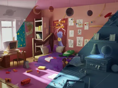 cartoon Bedroom 3d  Low-poly 3D model