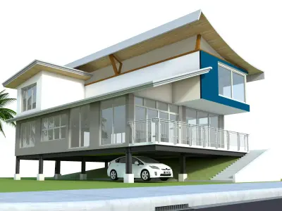 Modern House Design with Curve Roofing 3D model