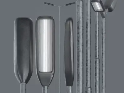 Street Light 3 Galvanized F2 M1 K0 6000 mm Low-poly 3D model