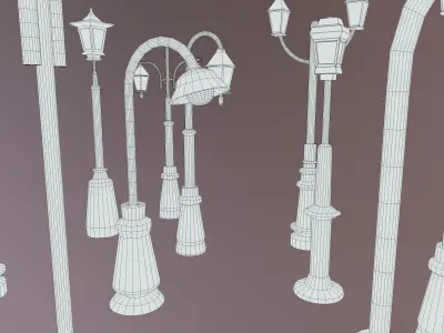 Lamposts Asset Pack - Streetlight 3d Model Set lowpoly 3D model