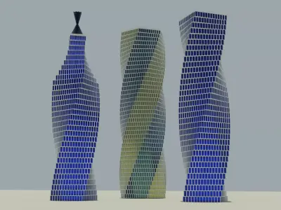 3 building packages lowpoly 3D model