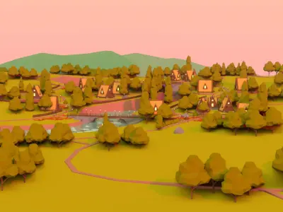Village 2 Low-poly 3D model purchase