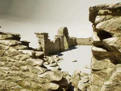 Modular Stone Fence Gameready Low-poly 3D model