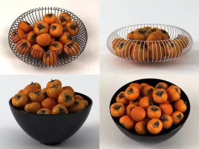 Persimmons in bowl 3D model