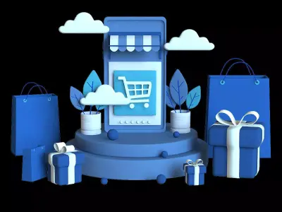 online-store shopping cart and gift boxes 3D model