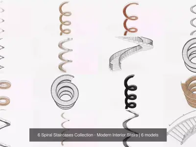 6 Spiral Staircases Collection - Modern Interior Stairs 3D Model Pack