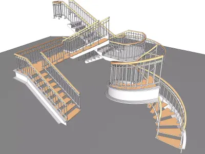 Metal-Wood Stairs 3 3D model