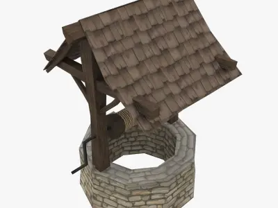 well low-poly water with wooden roof Low-poly 3D model