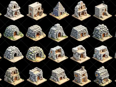 127 Transparent Fantasy Stone Rock House Game Asset Texture