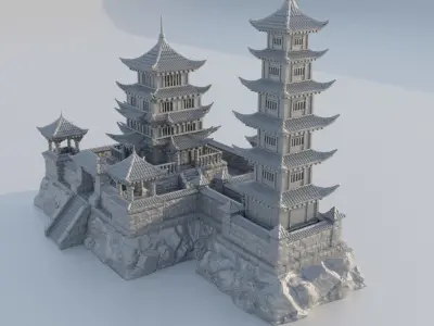 Samurai Temple Tabletop Terrain 28 mm 3D print model