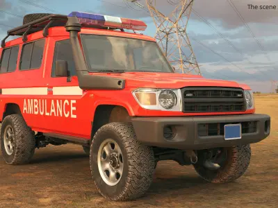  Emergency Ambulance Off Road Vehicle Red Rigged for Cinema 4D 