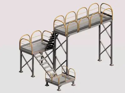 Industrial yellow platform with rails Low-poly 3D model