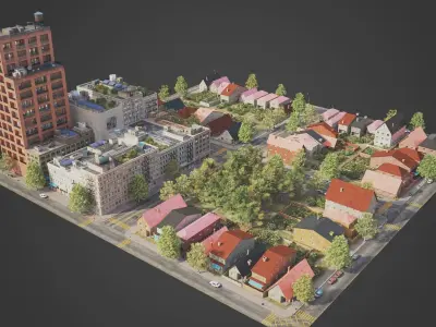 Realistic City District A1-R9 MAYA Low-poly 3D model