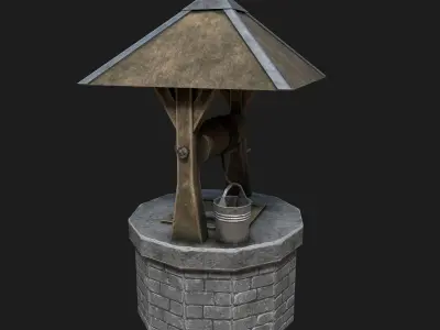 Stone draw-well Low-poly 3D model