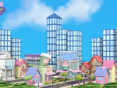 Stylized City Pack - Road Builder Addon and Props 3D model