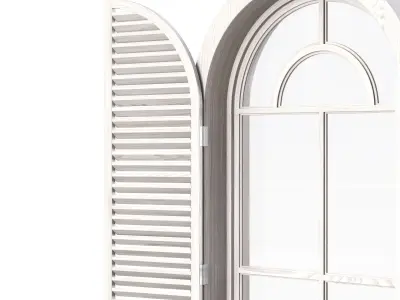 Wooden arch window with shutters V6  3D model