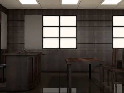 Courtroom room with chairs and tables 3D model
