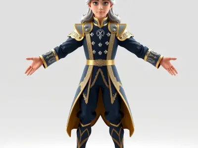 Elegant Fantasy Noble Character Rigged and Animated Low-poly 3D model