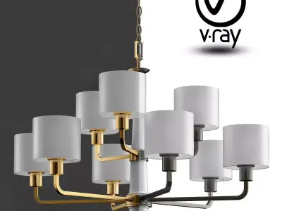 Palacio Collection 9 Light Vintage Gold Chandelier with Shade 3D model