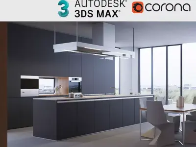 Corona - 3ds Max Scene files - Minimalist Kitchen Interior Scene 3D model
