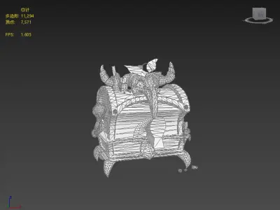 Hand drawn magic treasure chest Low-poly 3D model