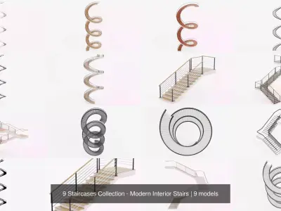 9 Staircases Collection - Modern Interior Stairs 3D Model Pack