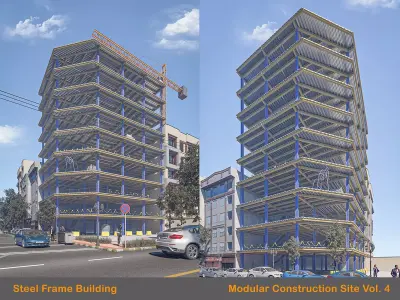 Steel Frame Building Low-poly 3D model