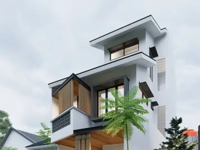 Exterior 3 floor House design rendering  3D model