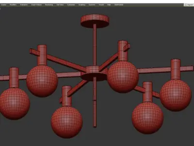 6 Bulb Brass Hanging Lamp Kit with Radial Design Low-poly 3D model