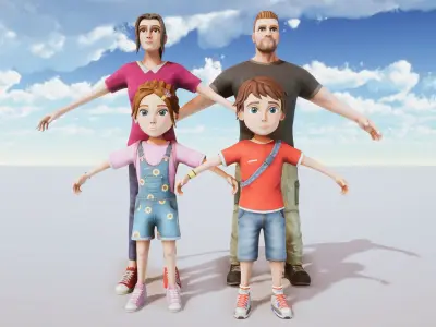 Stylized Family Kit Rigged with Shape Keys Low-poly 3D model