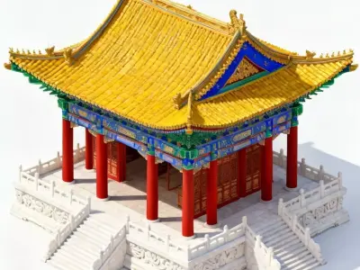 Large Open-Air Chinese Temple Pavilion 3D Model Low-poly 3D model