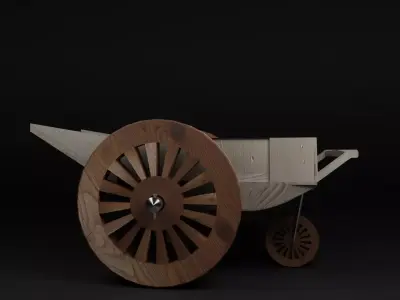 Ancient Medieval Wooden Cart with Rusty Metal Details Low-poly 3D model