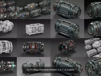 Sci Fi Mega Elements Kitbash 2 in 1 3D Model Pack