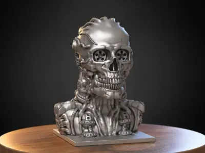Robot Skull Headphone Stand Cyborg Headset Stand 3D print model 3