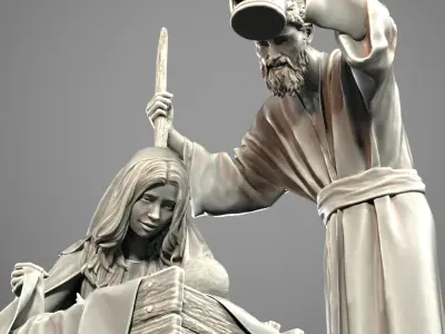 Nativity with Mary Baby Jesus and Joseph holding a lantern 3D print model