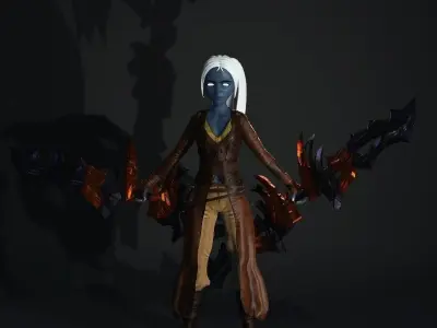 Dagger Hunter Fighter Woman 3D Model Full Rigged with Weapon Low-poly 3D model