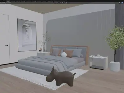 Warm Minimal Master Suite - Upholstered Bed 3D model