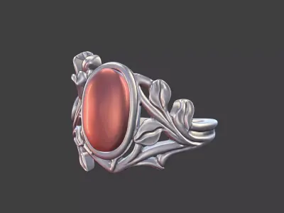 Silver Art Nouveau Cabochon Ring 3D print model