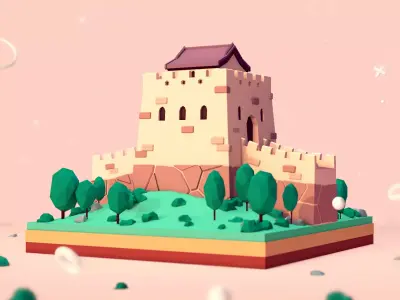 Cartoon Low Poly Great Wall China Illustration Low-poly 3D model