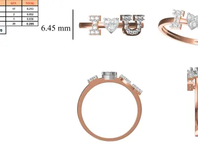 Light Weight Wedding Engagement Women Ring STL JCD Details 3D print model 52