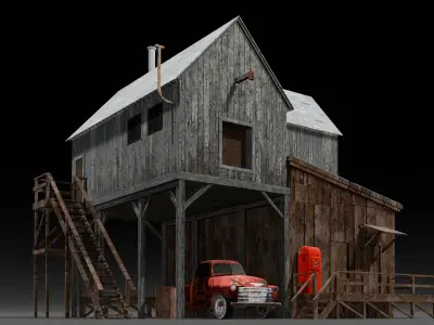 Barn Shed 3D Model Low-poly 3D model