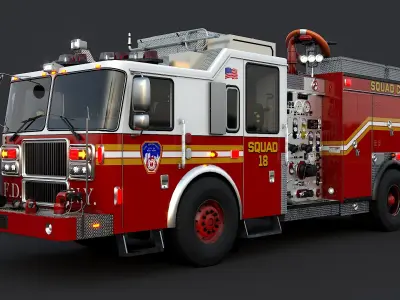  Fire Truck FDNY Squad with Interior 