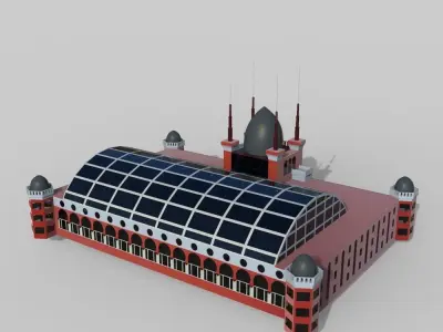 3d low poly building with solar panels on top 3D model