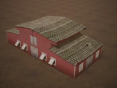 Barn Cattle Shed Farm Shelter Village Farmhouse With Interior  6 Low-poly 3D model