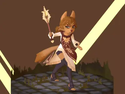 3D Lowpoly style furry character with Rig - Fevronia The Cleric Low-poly 3D model