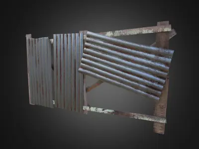 Wooden Fence With Iron Sheet Low-poly 3D model
